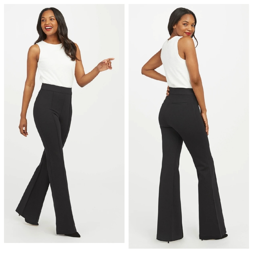 NWT Spanx 'the perfect pant' hi rise flare leg black dress pants